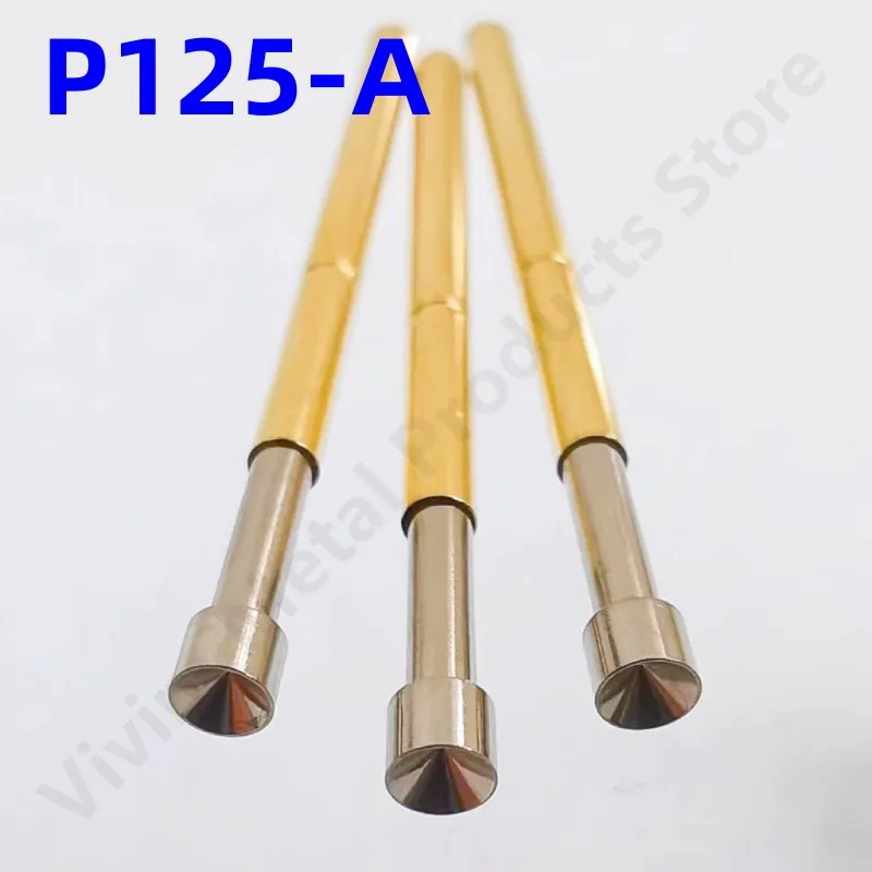 100PCS P125-A Spring Test Pin Copper Nickel Plated Test Probe Pogo Pin Length 33.35mm Dia2.02mm Head Dia 2.5mm Spring Test Tool