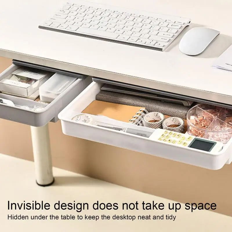 

Adhesive Under Desk Drawer Invisible Storage Organizer Adhesive Desk Drawers Attachable Drawer No Drill for Stationery Under