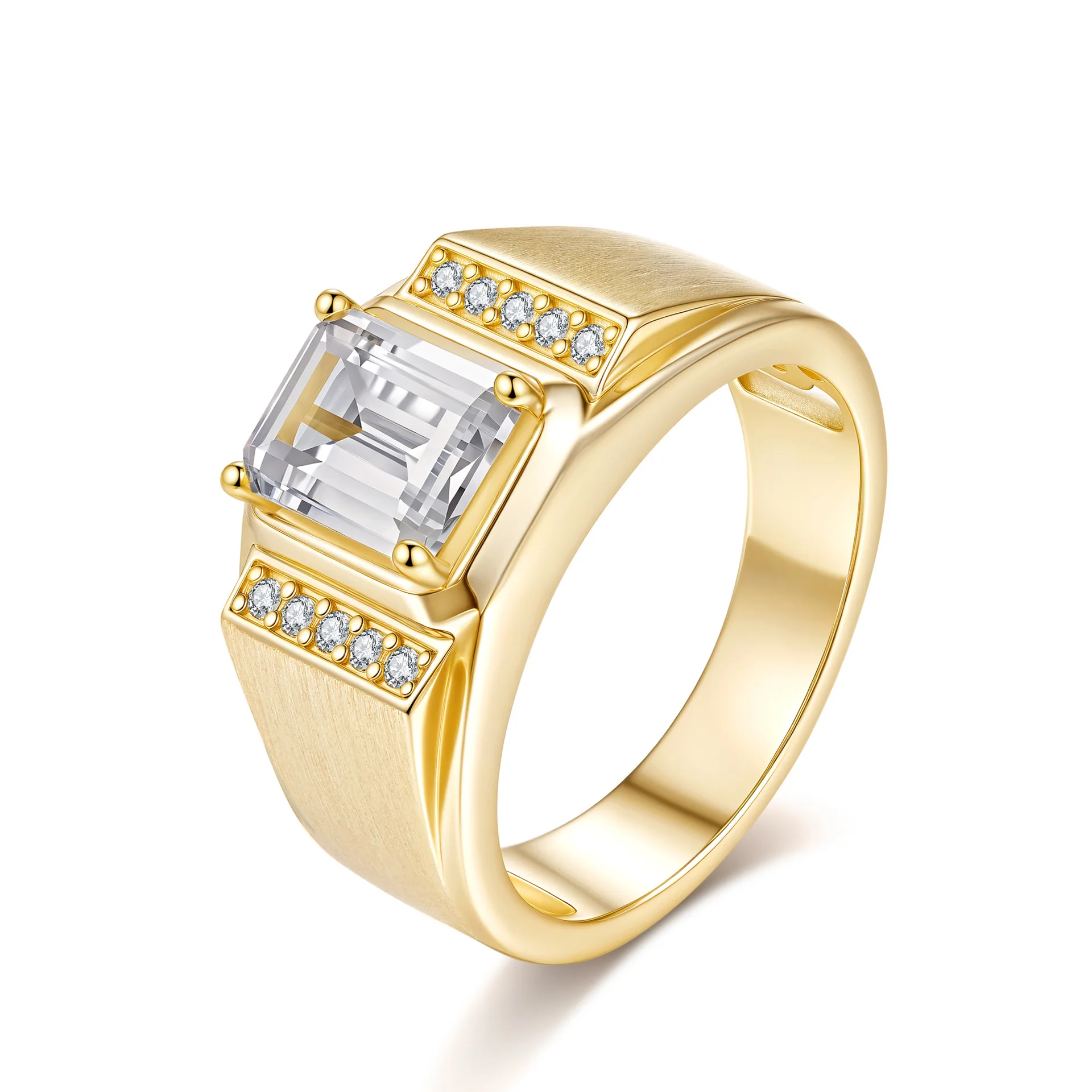 Luxurious 14K Gold Moissanite Ring Brushed Vintage Luxury Platinum Pt950 for Men Fine Jewelry Gift