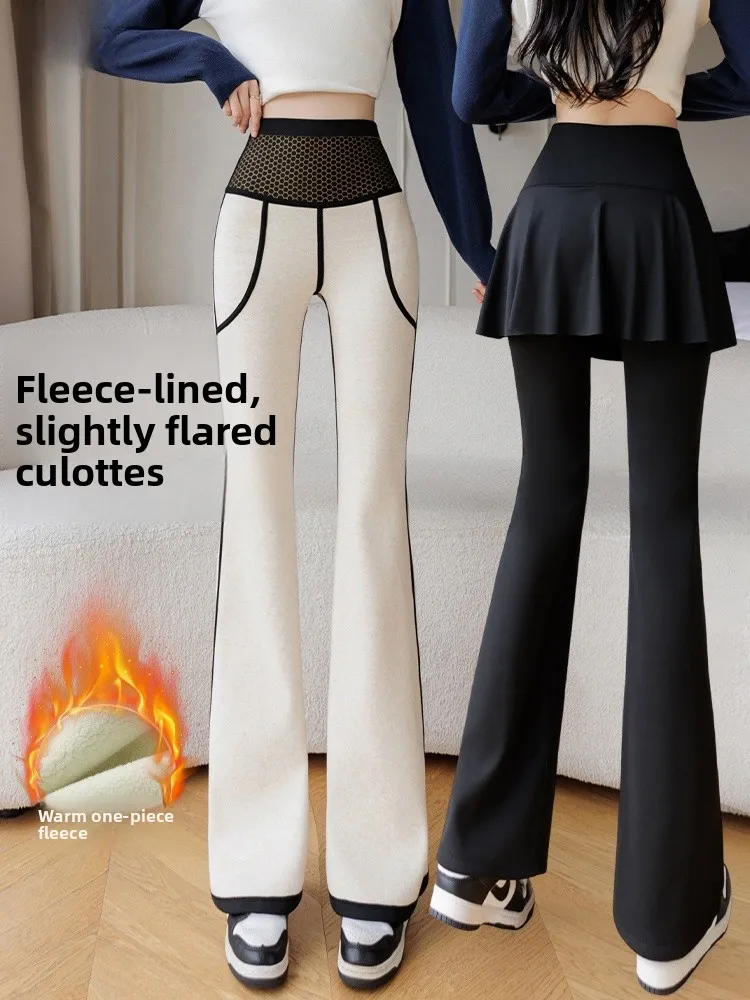 

Thiened High-Waist Leggings Person Warm Sports Fitn Women's Autumn Winter Fce Lined Fake Two-Piece Tummy Control