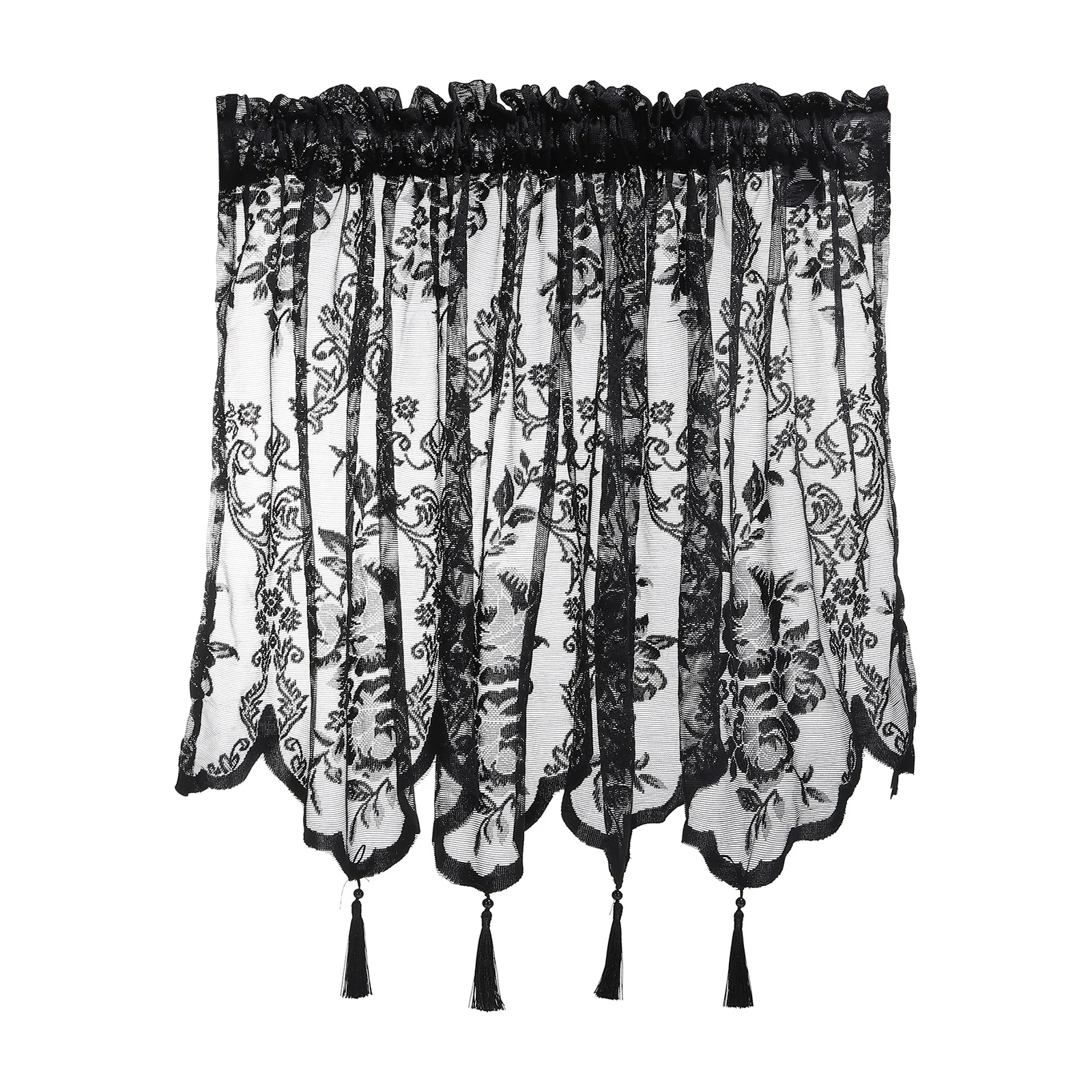 Window Valance Lace Sheer Valance Curtains Floral Embroidery Small Short Light Filtering Sheer for Windows Bedroom Bathroom