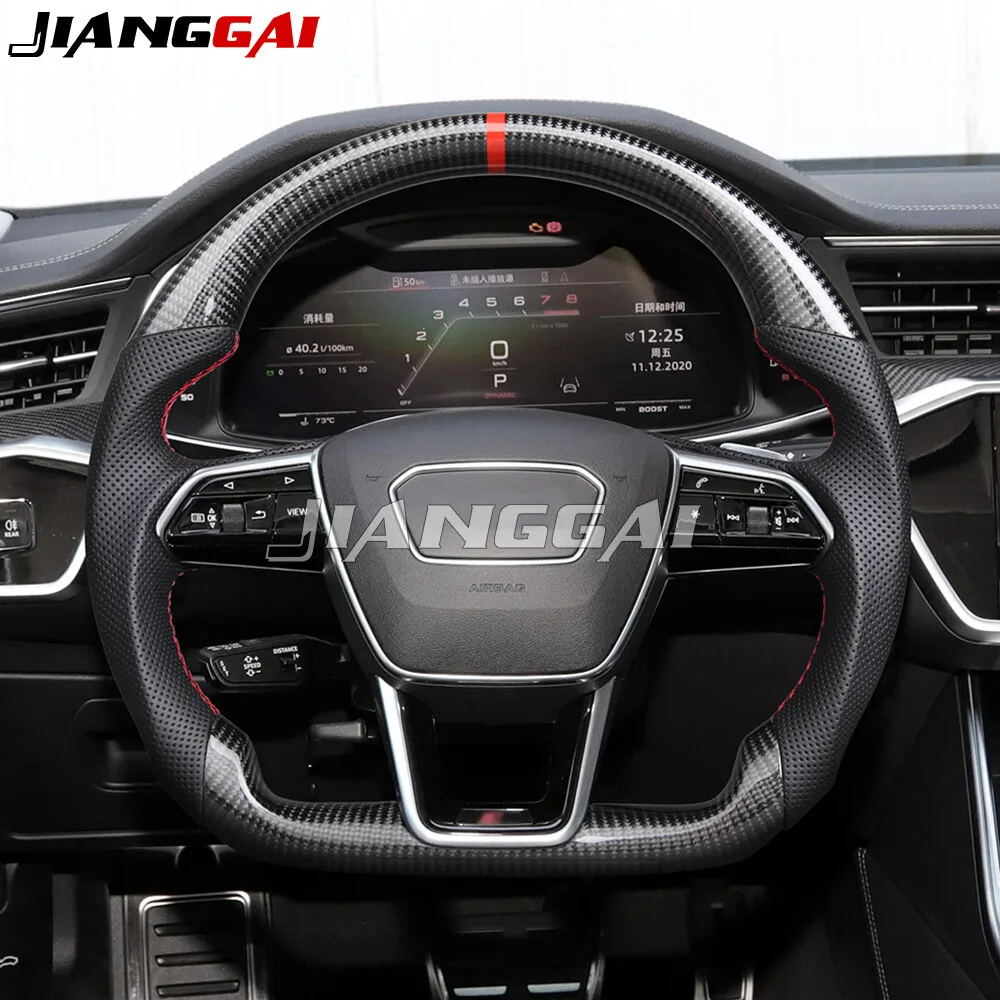 

HandMade Carbon Fiber Car Sports Steering Wheel Fit For Audi C8 A5 A6L A7 RS5 RS6 RS7 with Heated Accessories Black Leather