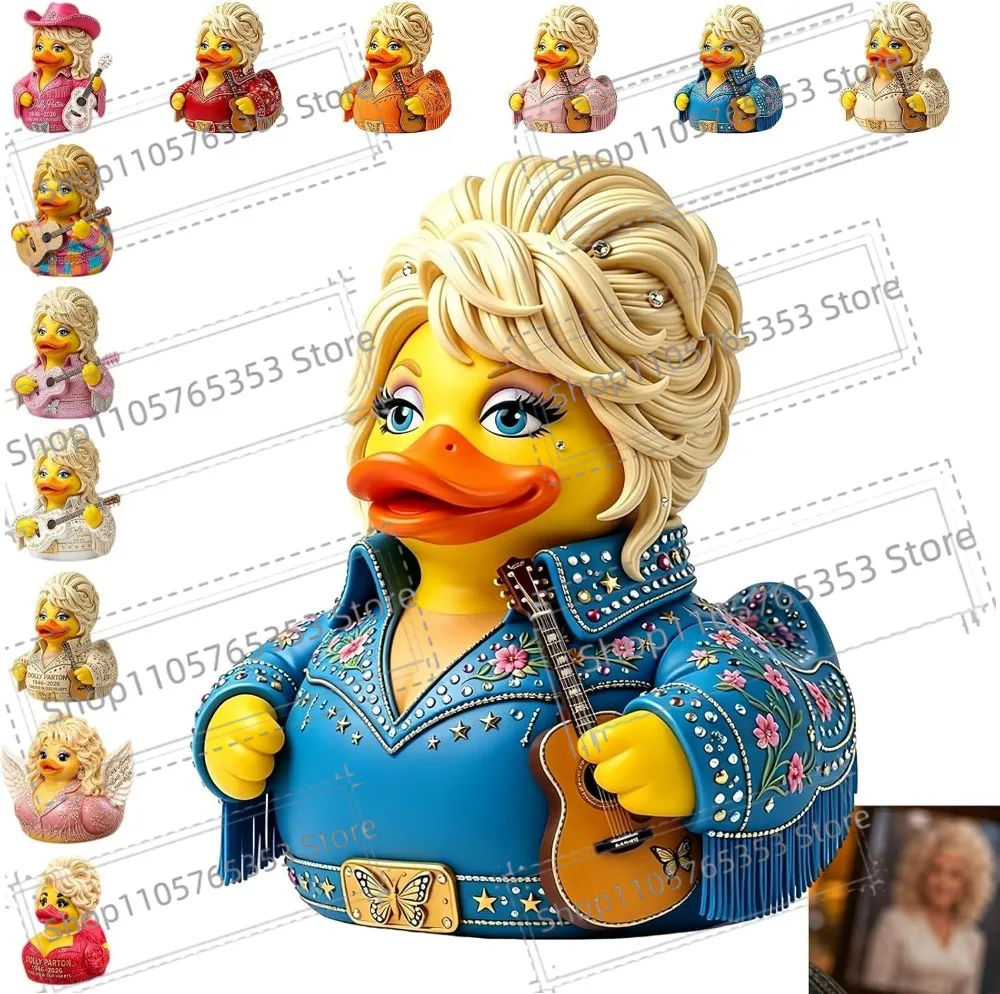 2026 Music Singer Dolly Duck Resin Figurine,Vintage Glitter Fringe Outfit Duck Statue with Guitar,Home Decor Fan Gift