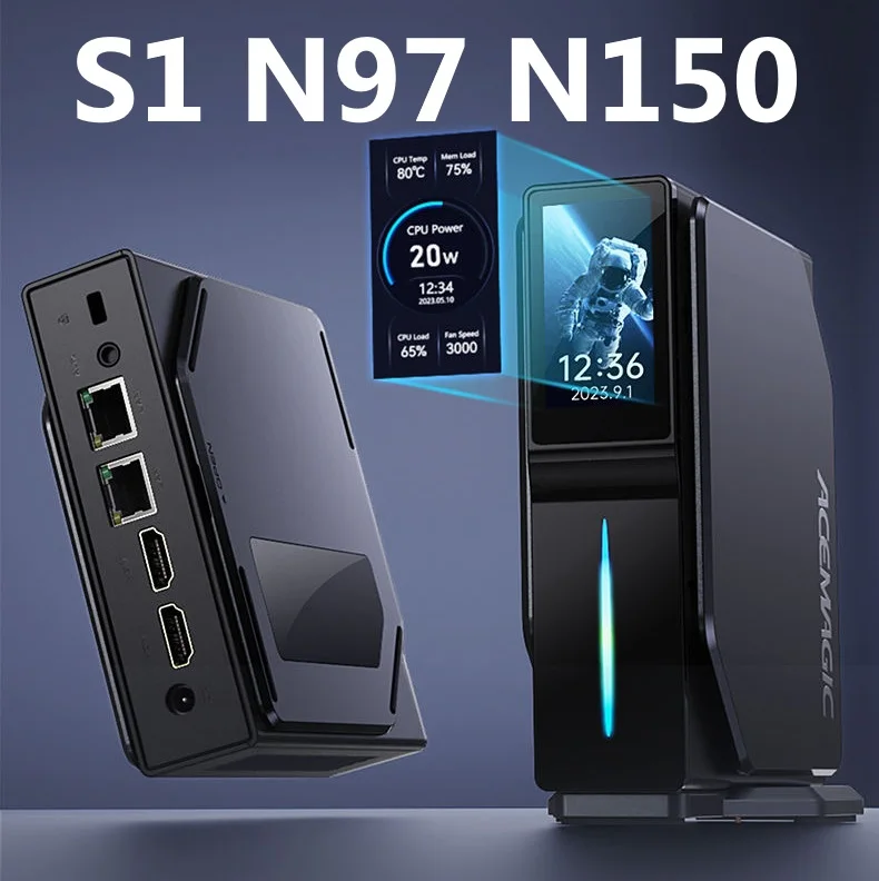 كمبيوتر ألعاب SZBOX S1 MINI PC N97 (حتى 3.6 جيجا هرتز، 25 وات TDP) Intel N150 WIFI6 BT5.2 WINS11PRO DDR4 NVME SSD RGB Light Gaming Computer