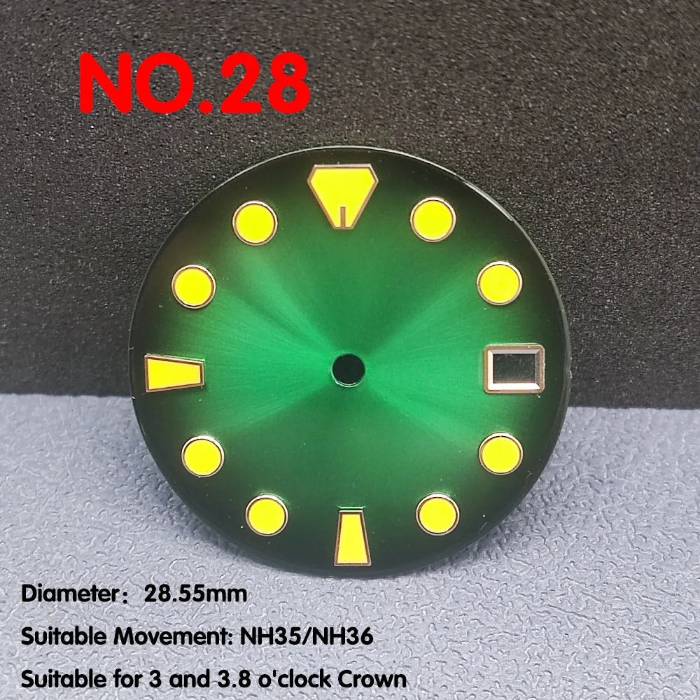 Einzel kalender uhr mit 28,5mm Durchmesser blaues Leucht zifferblatt für Zubehör für Uhrwerke nh35/nh36