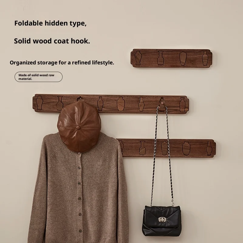 

Coat hooks on the entrance hallway wall, high-end solid wood coat hooks with a clothes and hat load-bearing rack