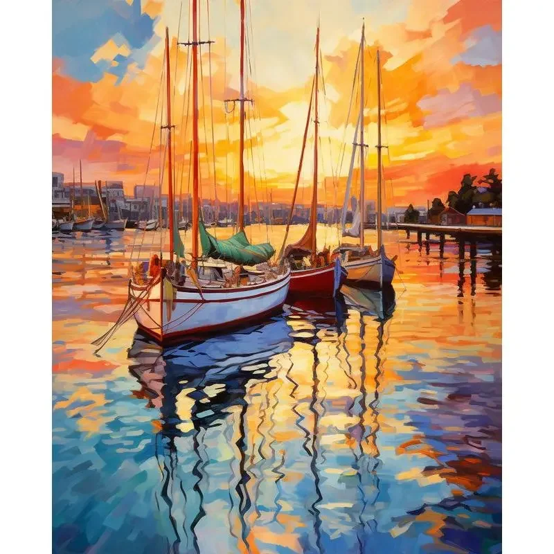 Diy Painting By Numbers Handpainted Sea Sailboat Picture By Numbers Modern Wall Art Landscape Picture Home Decor