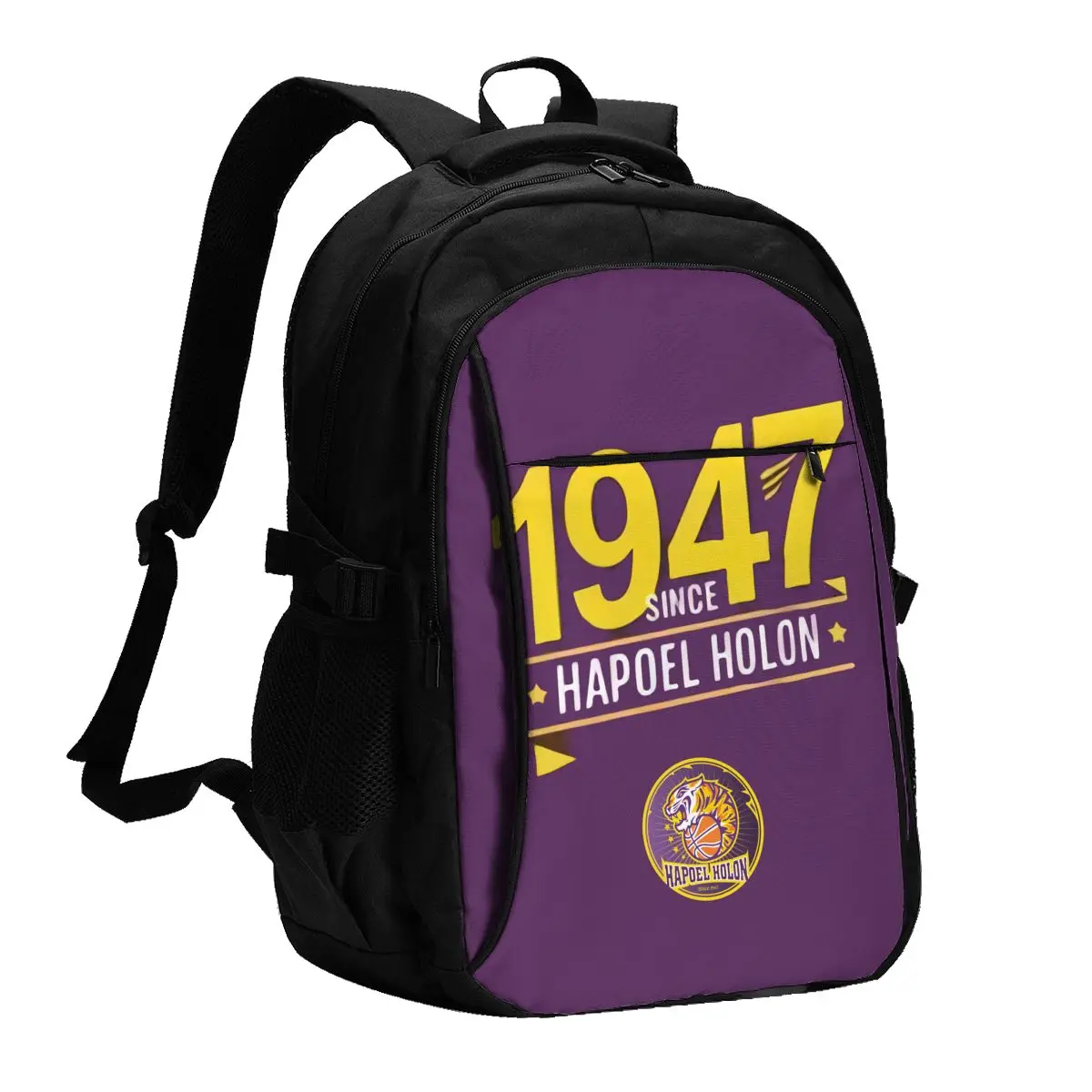 Israel Hapoel Holon Bc Large Durable Travel Laptop Backpack Water Resistant Bag with USB Charging Port Business Daypack