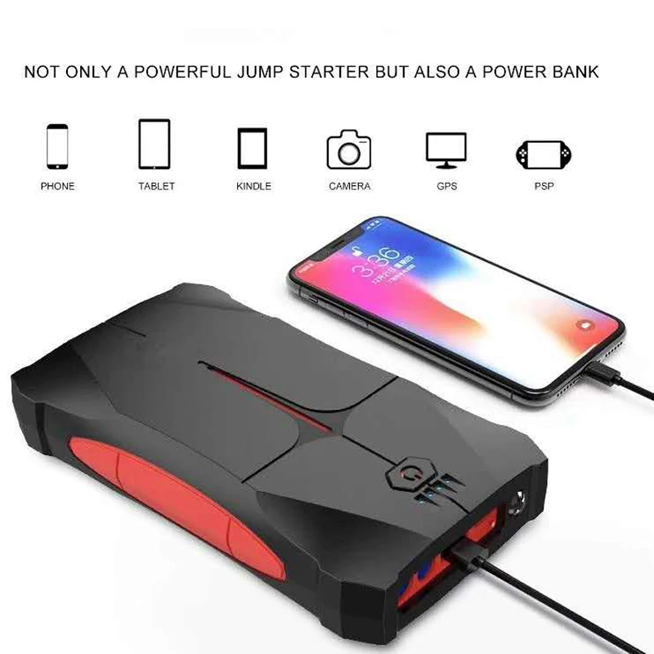 TUERBB J01 Portable Car Emergency Jump Starter Powerbank 13800mAh 51.05wh Peak Current 1200A with LED Flashlight Waterproof