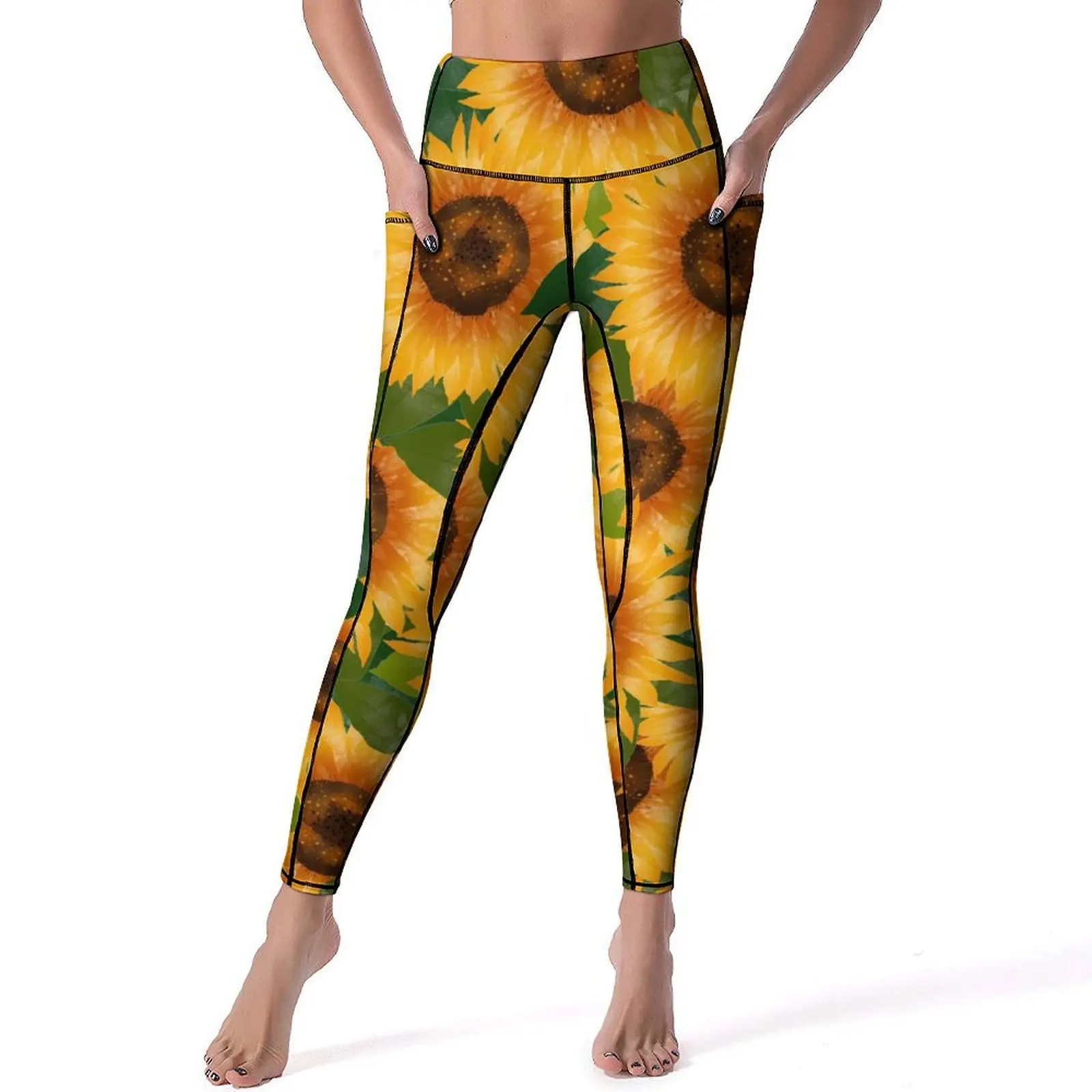 Yellow Sunflower Yoga Pants Women Flowers Print Leggings Push Up Kawaii Yoga Legging Elastic Custom Gym Sport Pants