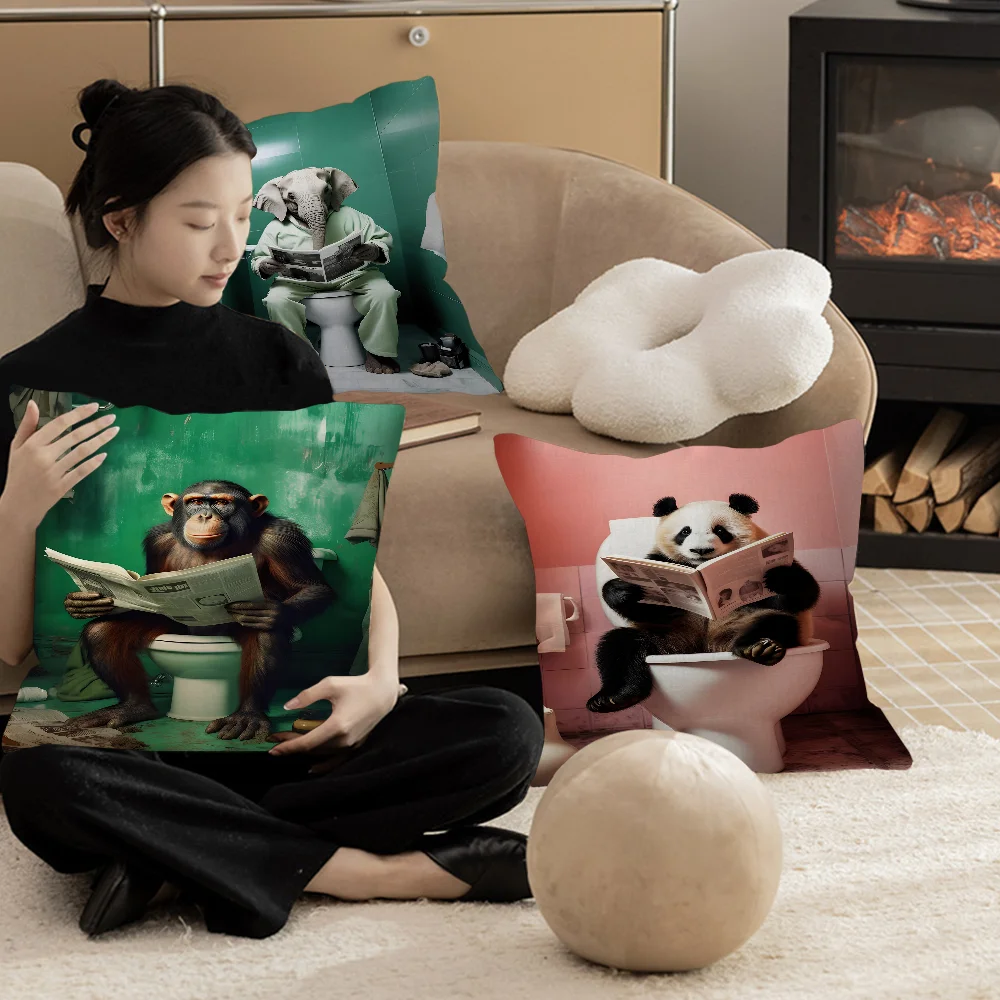 

Chimpanzee Cat Dog giraffe Animal to the Toilet Funny Cushion Cover Pillowcase Upholstery Sofa Throw Pillow Home Decor Pillowcas