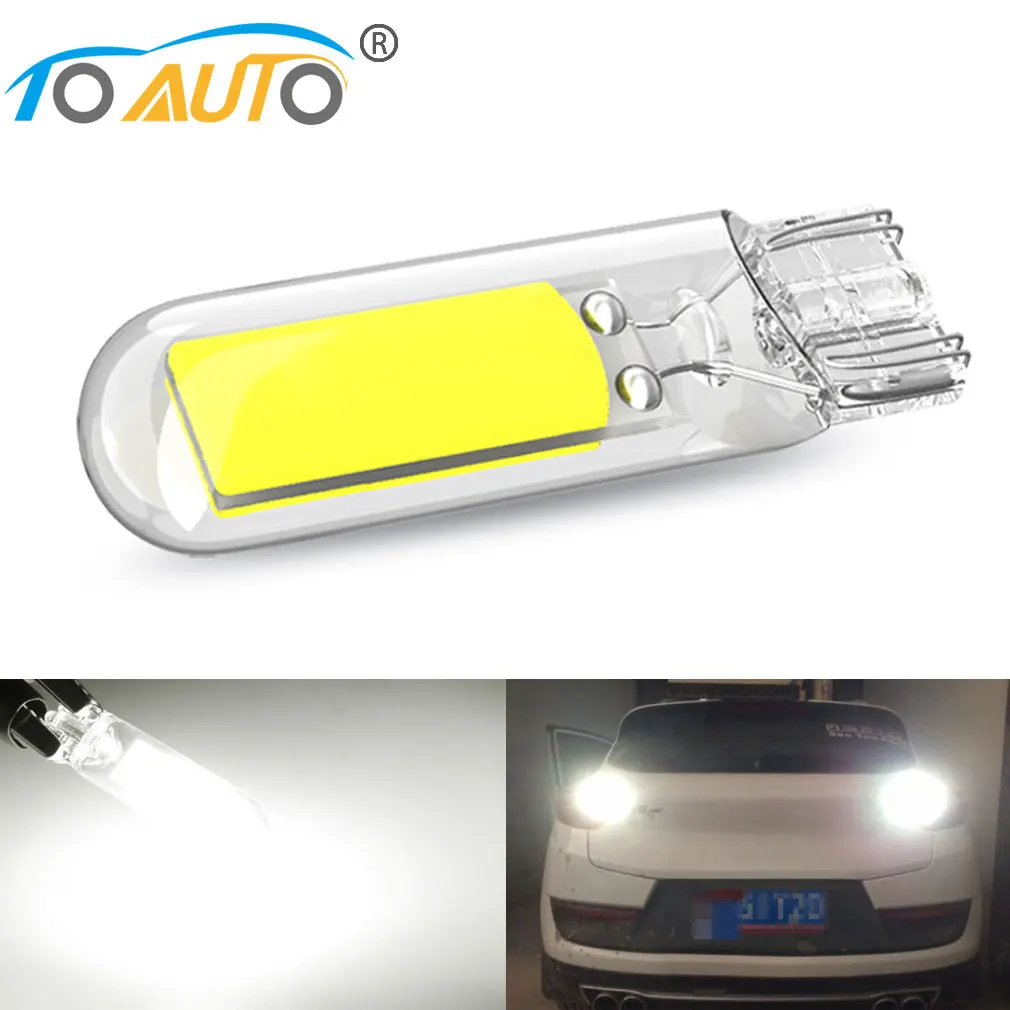 1PC Sapphire COB T15 LED W16W 902 921 Driver Free Reverse Back Parking Lamp Clear Car Signal Light Glass Bulb White 6000K 12V