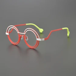 Personalized titanium double round glasses frame Ladies fashion cat Eye Optical frame Luxury brand with prescription glasses