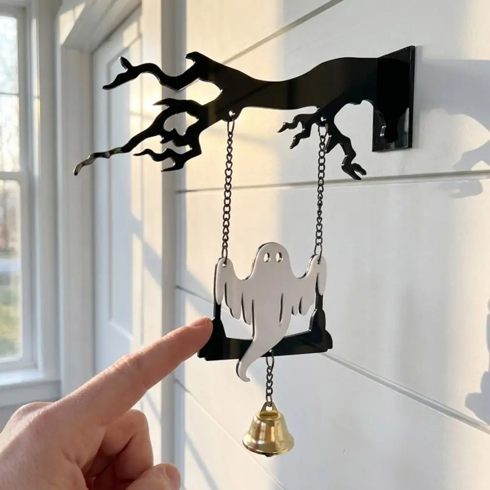 Creative Wall Mounted Halloween Hanging Bell Acrylic Ghost Bat Halloween Dinner Bell Ghost Hanging Bell Halloween Decorating