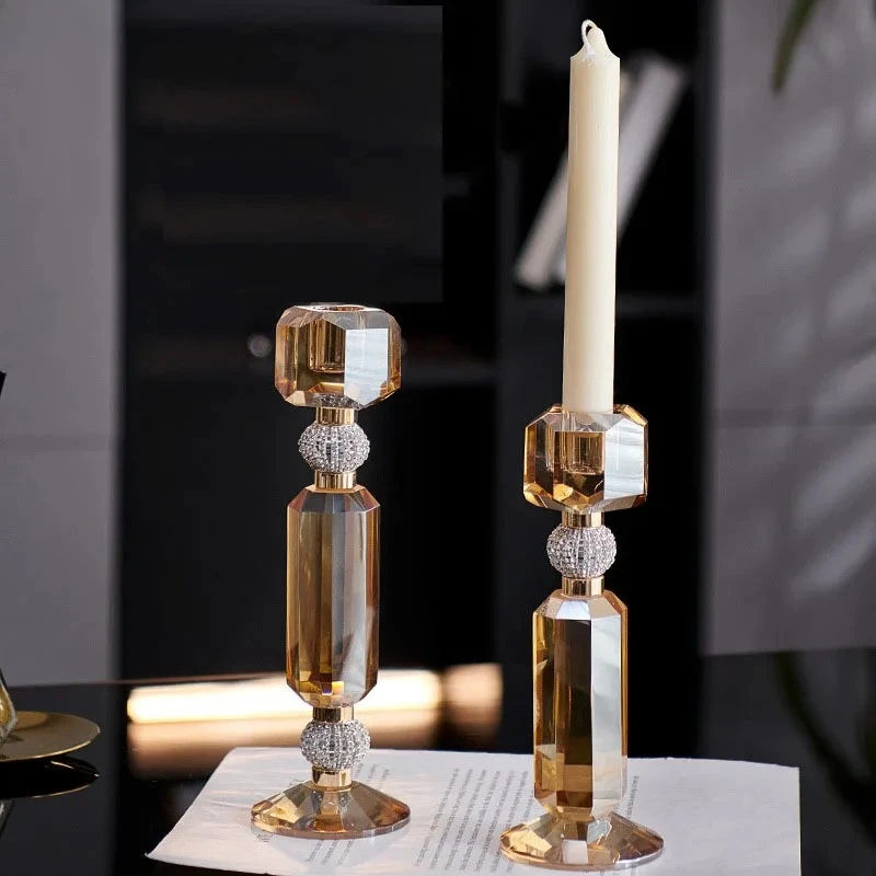 Transparent Amber Color Glass Candle Holder Creative Romantic Candlestick Desk Decoration Wax Melt Burner Home Aroma Container