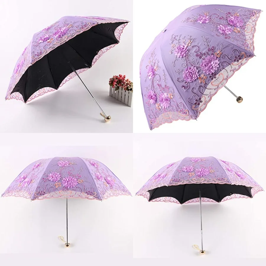 

Vintage Lace UV Sun Parasol Folding 3D Flower Embroidery Umbrella
