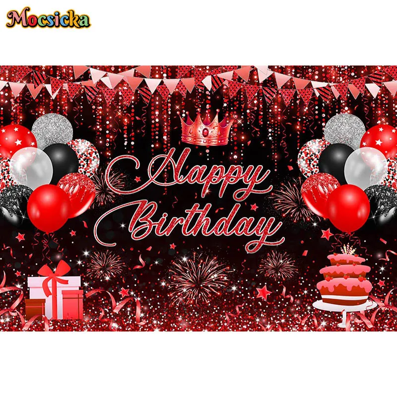 Décors de Thème de Joyeux Anniversaire, Bannière de Feux d'Artifice Rouges, Ballon, Décoration de Table de Gâteau, Fournitures de ixd'Anniversaire pour Femme Adulte