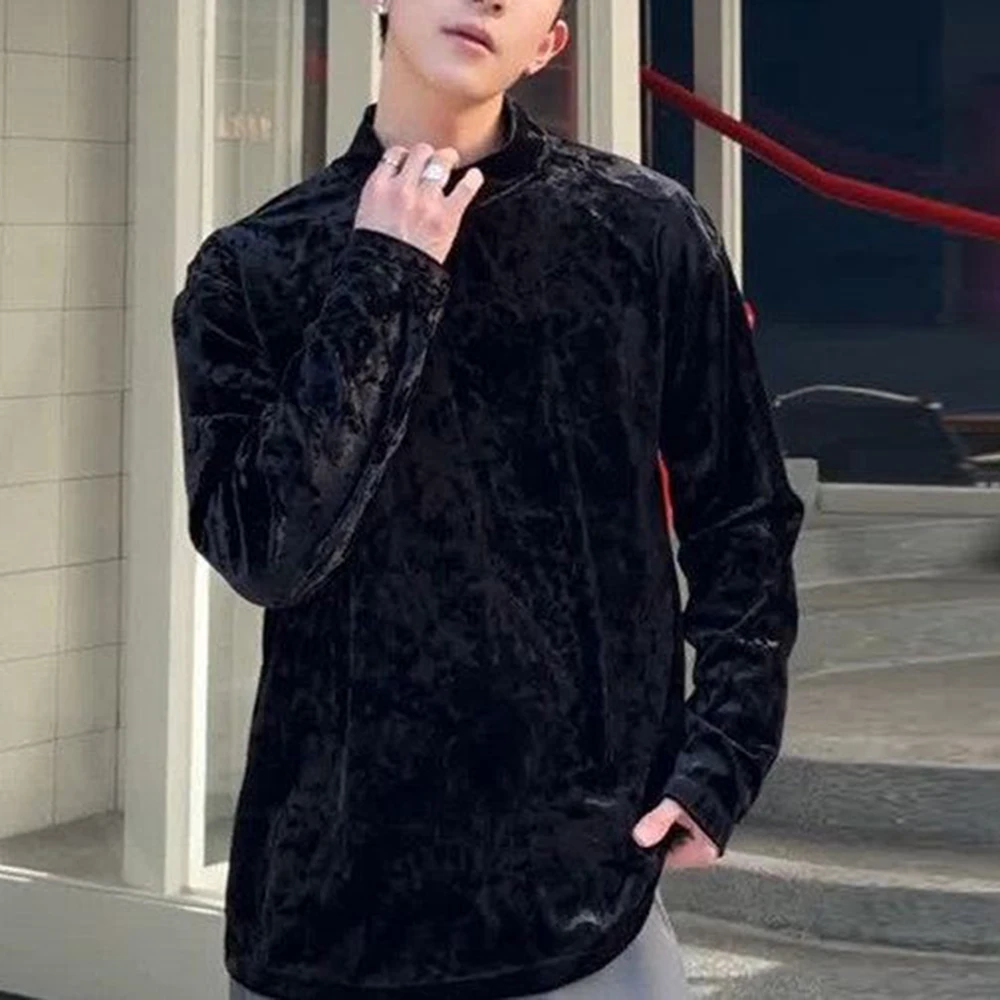 Mens Thin Velvet Pattern Spring Sweatshirt T-Shirt Fashion Casual Outdoor Base Layer Long Sleeve Top Men'S Clothing 2026 New