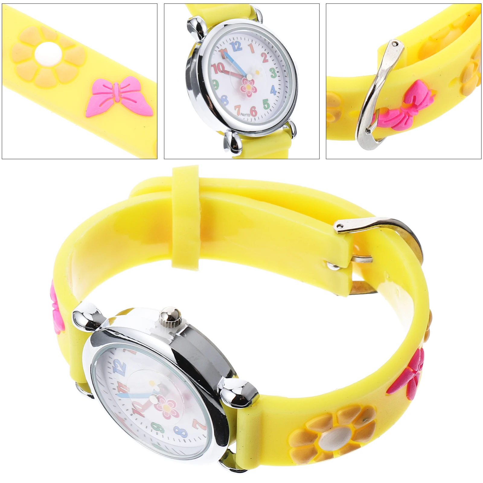 Lovely Flowers Pattern Kids Silicone Wrist Watch Adjustable Cartoon Children Wristwatch Clear Dial Gift For Christmas Birthday