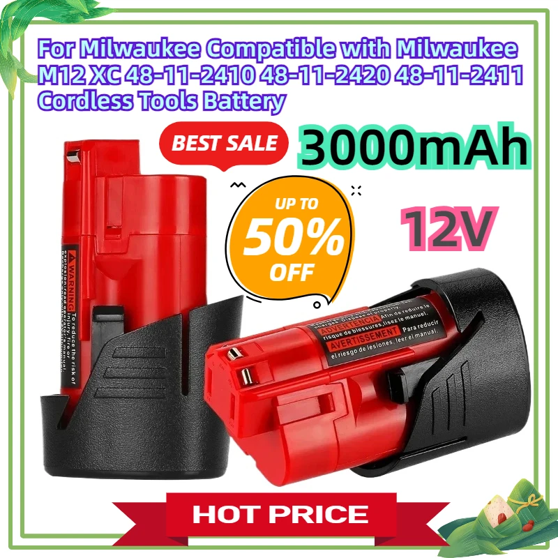 

For Milwaukee12V Battery 3Ah Compatible with Milwaukee M12 XC 48-11-2410 48-11-2420 48-11-2411 12-Volt Cordless Tools Battery