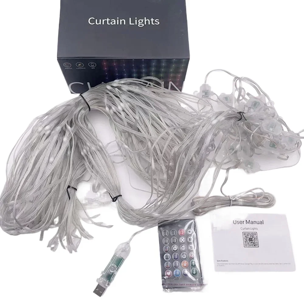 New DIY USB Smart LED Curtain Lights 400Leds Dynamic Pattern Curtain String Lights with App & Remote for Bedroom Christmas Decor