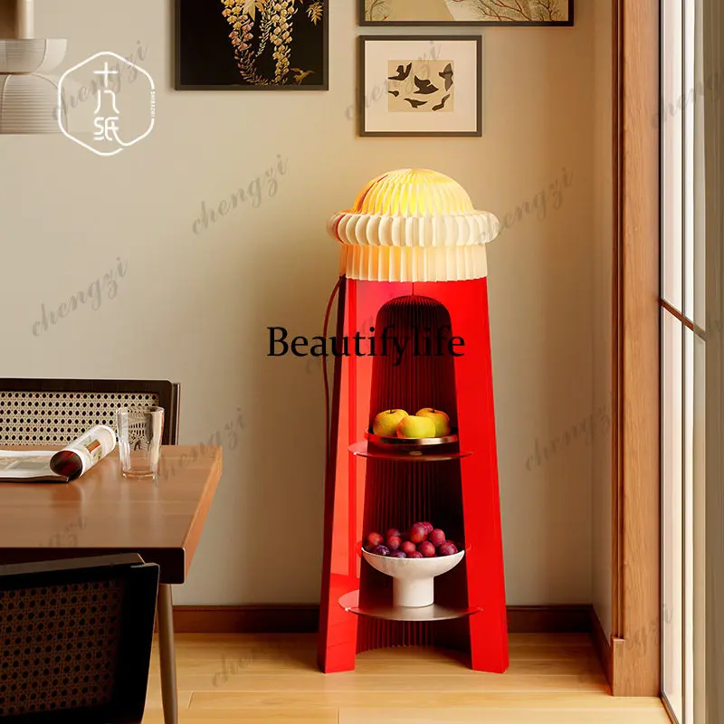 Shelf art decoration retro floor lamp post store display creative double-layer atmosphere corner cabinet