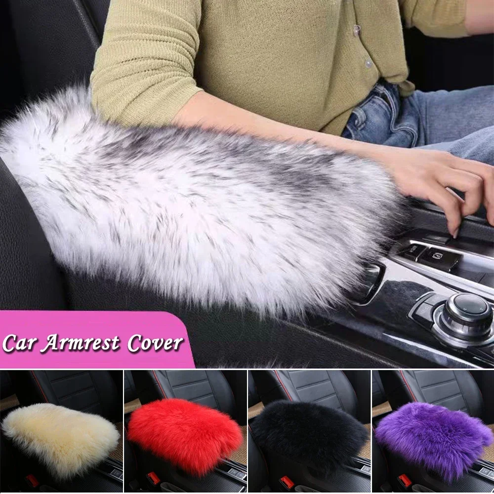 Car Armrest Cover Winter Warm Center Console Pad Non Slip Arm Rest Artificial Wool Seat Box Cushion  Auto Accessorie 30x15cm