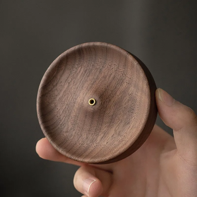 1pc Solid Wood Stick Incense Ash Catcher Handmade Tea Ceremony Round Incense Burner Agarwood Tray Holder Zen Home Decoration