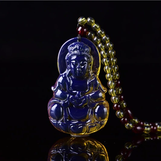 Second-generation Beeswax Amber Necklace, Guanyin Sweater Chain Pendant, Simple Men's and Women's Handicrafts