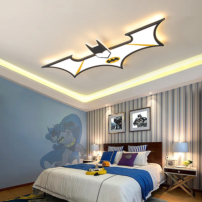 Children Ceiling Lights Fixtures Black Blue Bat Boy Led Ceiling Lamp Chandeliers For Living Room Bedroom Decoration