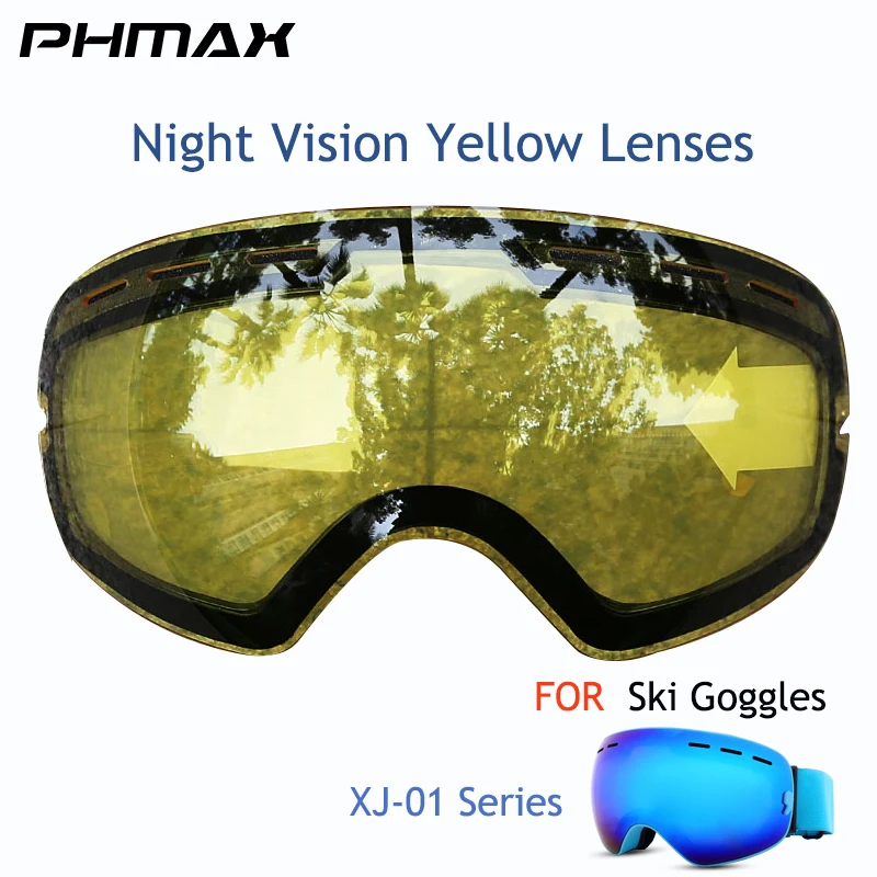 PHMAX Double Layers Anti-Fog Ski Goggles Set Snowmobile Eyewear Winter Outdoor Sport Ski Googles With Night Vision Yellow Lens