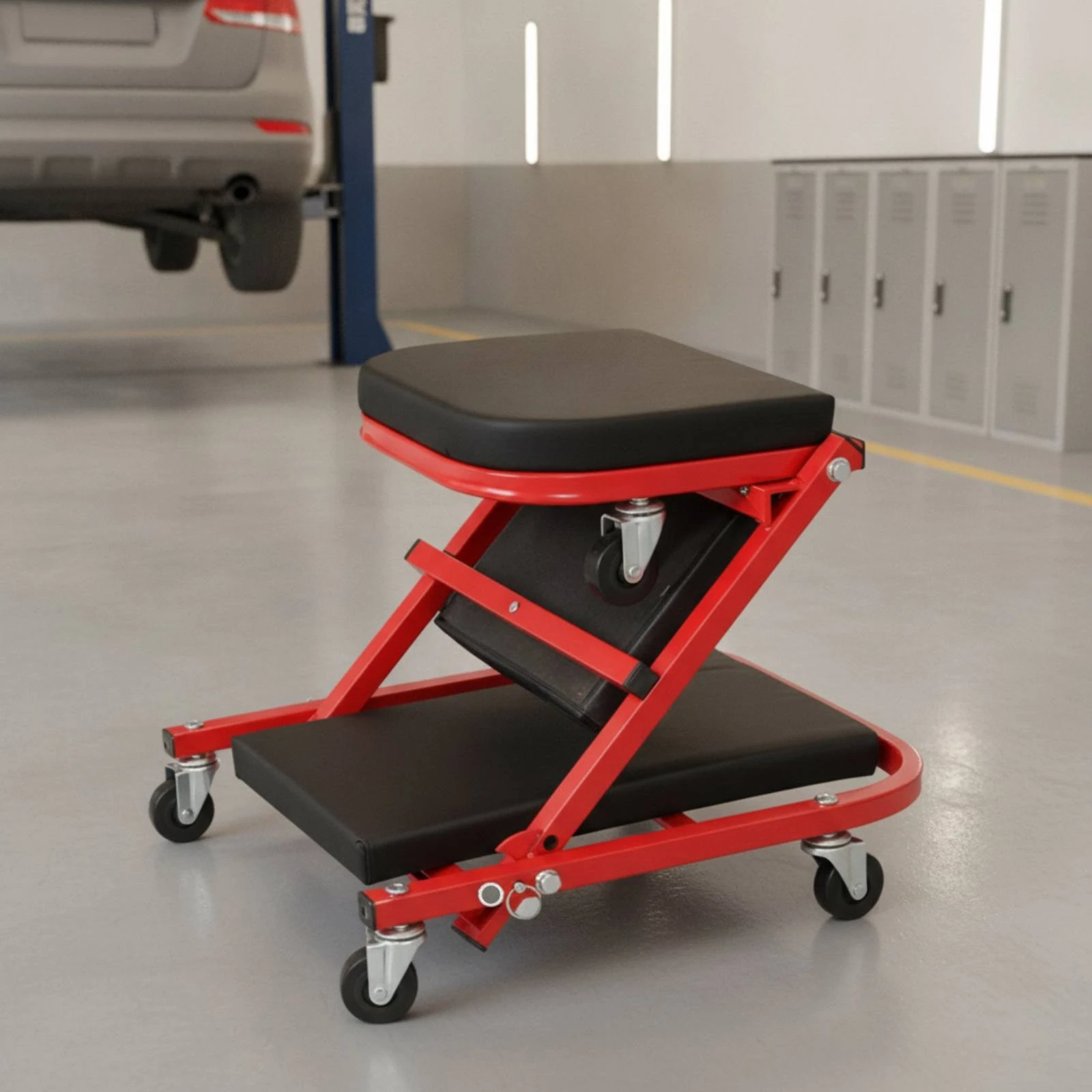 Foldable Creeper with Seat 2 in 1 Creeper with Seat Garage Chair Rolling Mechanic Stool Wheeled for Mechanics, Auto Repair Shop