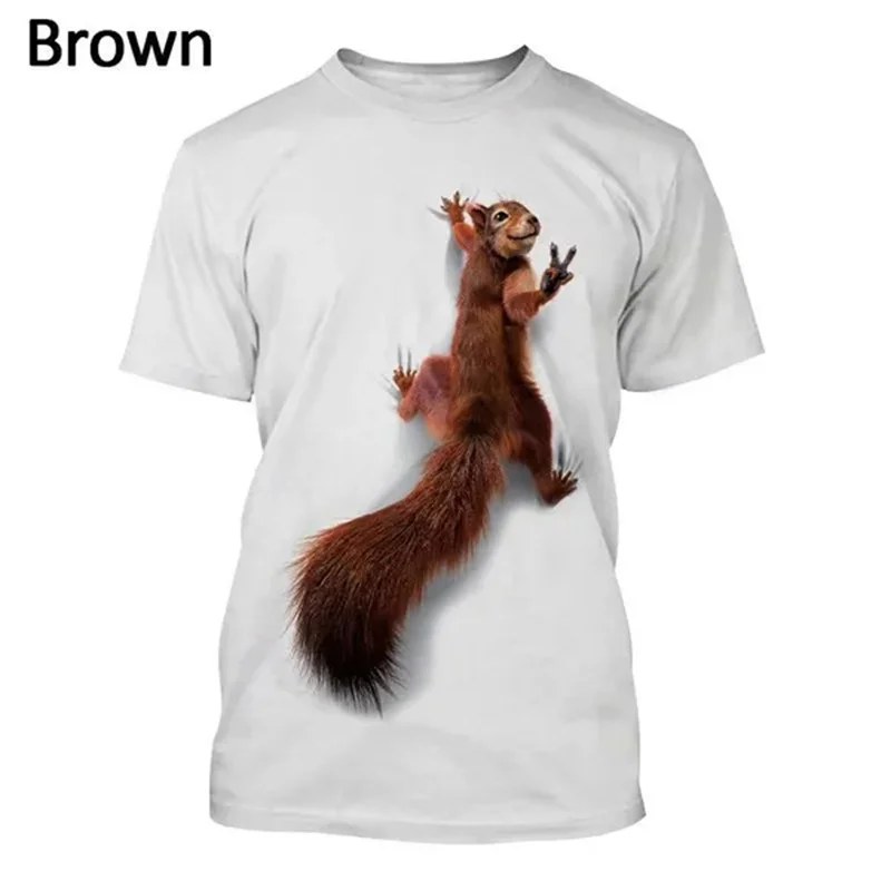 Cute Squirrel Pattern T Shirt Summer Fashion O Neck Short Sleeve Streetwear Animal 3D Printed T-shirt Mens Simple Casual Tees