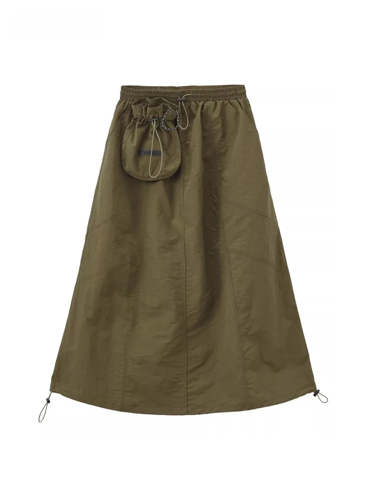 

Military Green Utility Skirt with Detachable Pockets Mountain System Street Style Design Lazy Long Skirt for Spring Summer