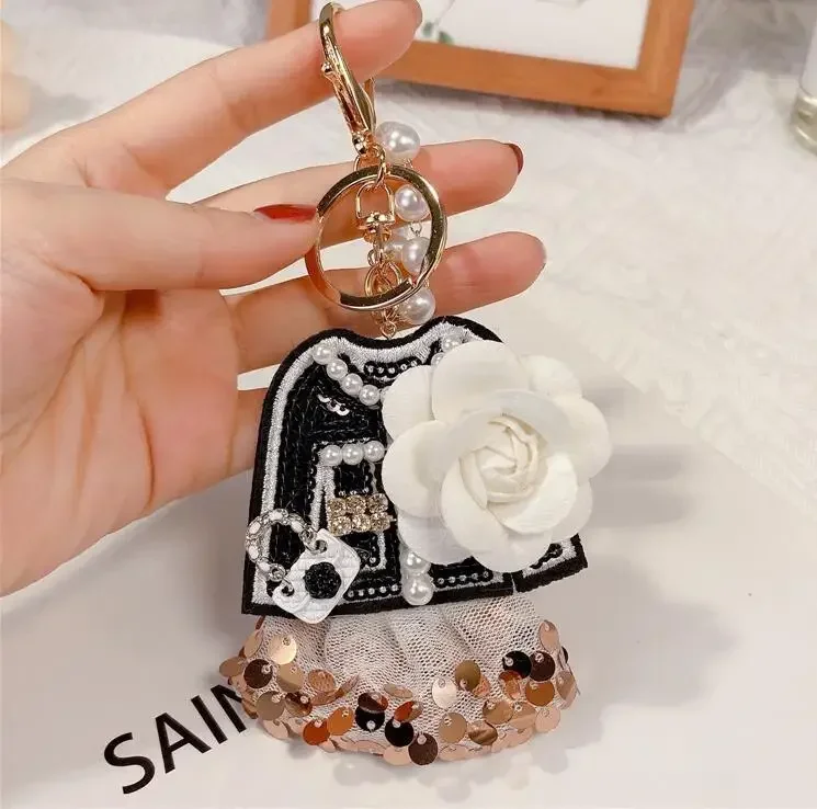 DIY Design Handmade Bag Camellia Flower Hanger Key Rings Chain - Image 2