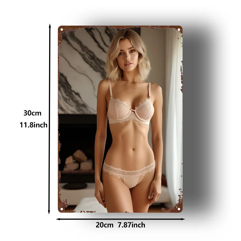 2D Flat Metal Sign - Sexy Woman Marble Background Retro Art 8x12in for Home Bar Garage Club Restaurant Cafe