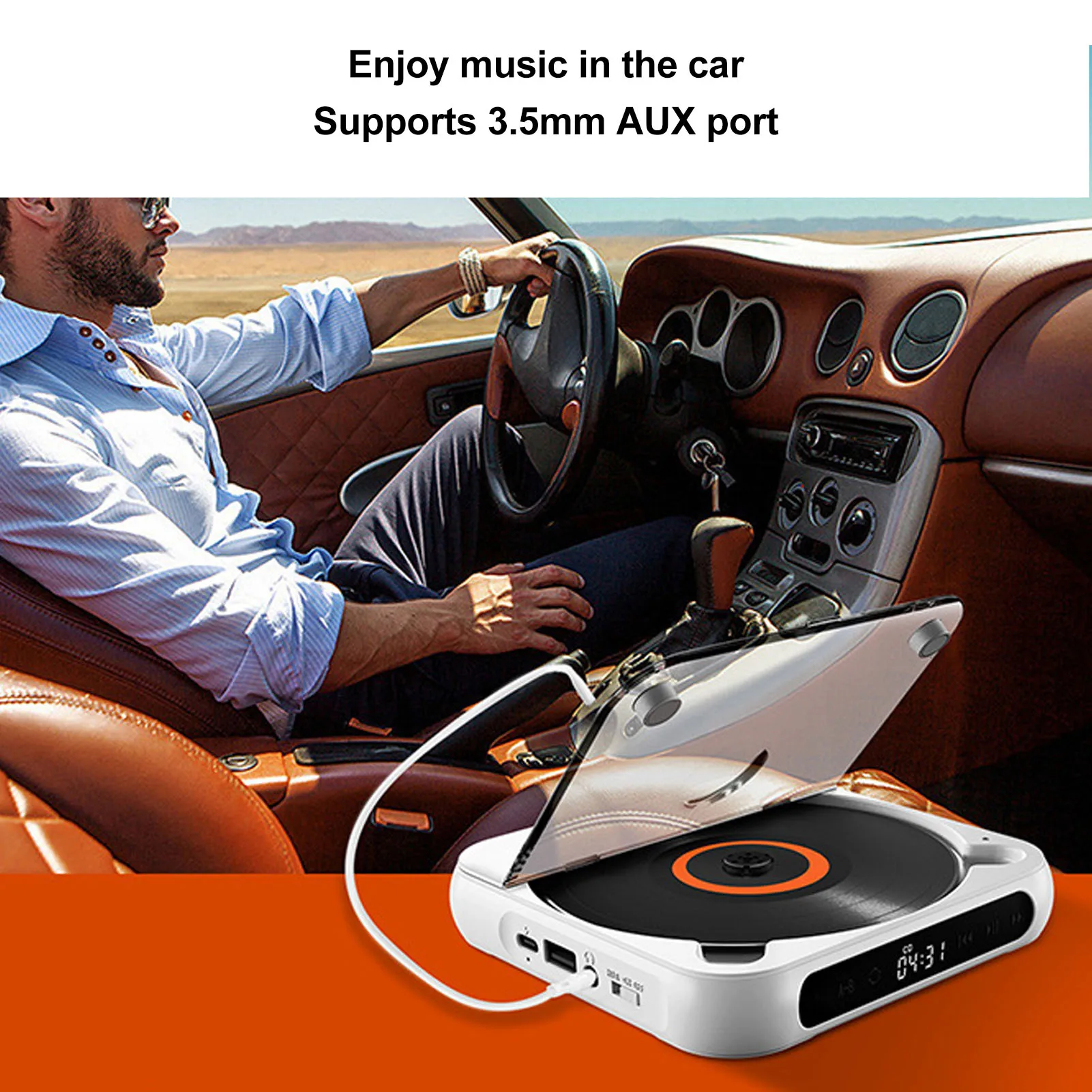 Portable CD Music Player Bluetooth CD Player Lightweight 1200mAh Rechargeable Support USB AUX Multi Format for Car for Laptop