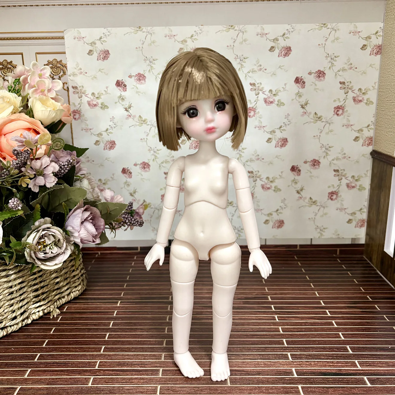 30cm 패션 귀여운 누드 인형 1/6 BJD 절묘한 메이크업 짧은 머리 곱슬 머리 흰색 피부 관절 움직일 수있는 인형 액세서리 드레스 장난감