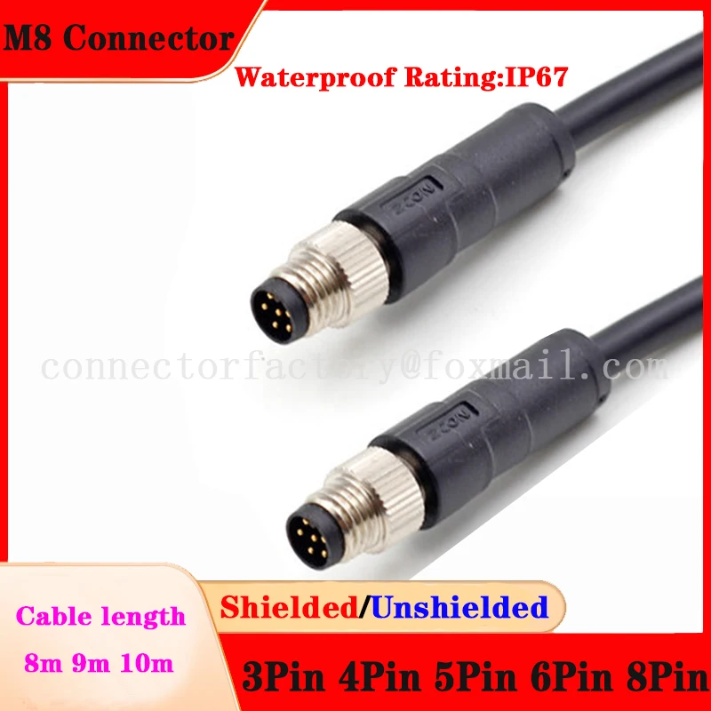 

M8 3P 4P 5P 6P 8Pin Waterproof IP67 Aviation Male Female Plug With 8 9 10m Cable Threaded Connector For Data And Telecom Systems