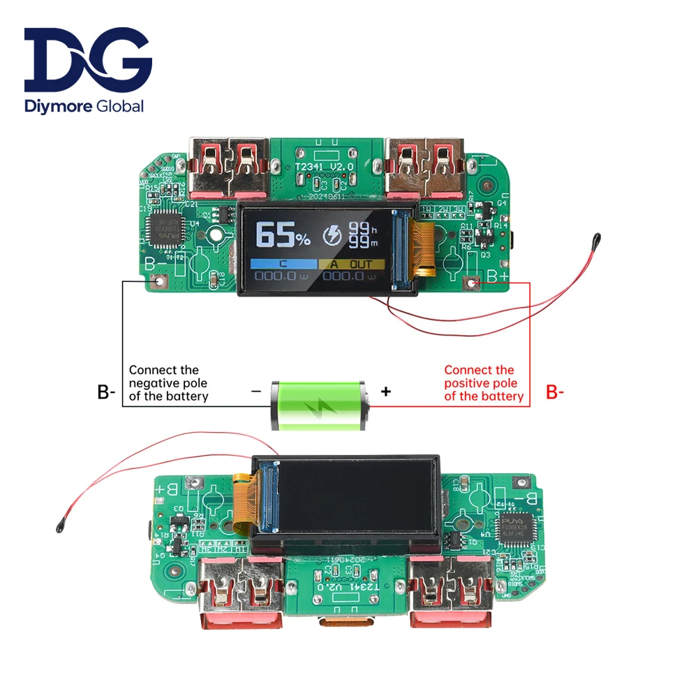 22.5W Fast Charging Power Bank Motherboard  Digital Display for Ternary Lithium Battery PD QC Quick Charge Module TFT Color
