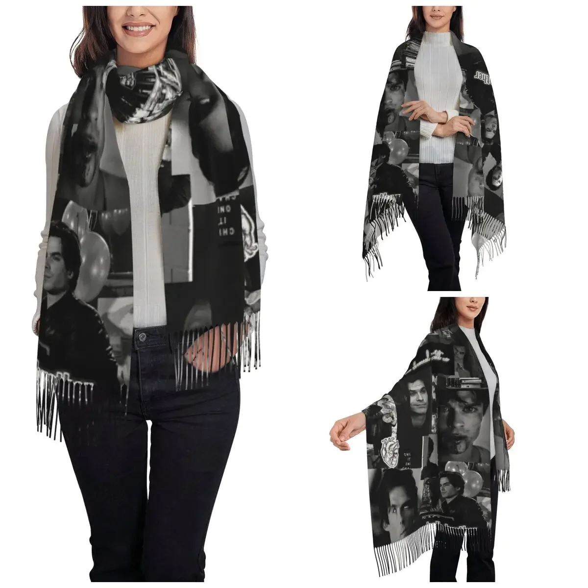 Damon Salvatore The Vampire Diaries Shawl Wraps for Ladies Winter Warm Large Soft Scarf Neckerchief Shawl Scarves