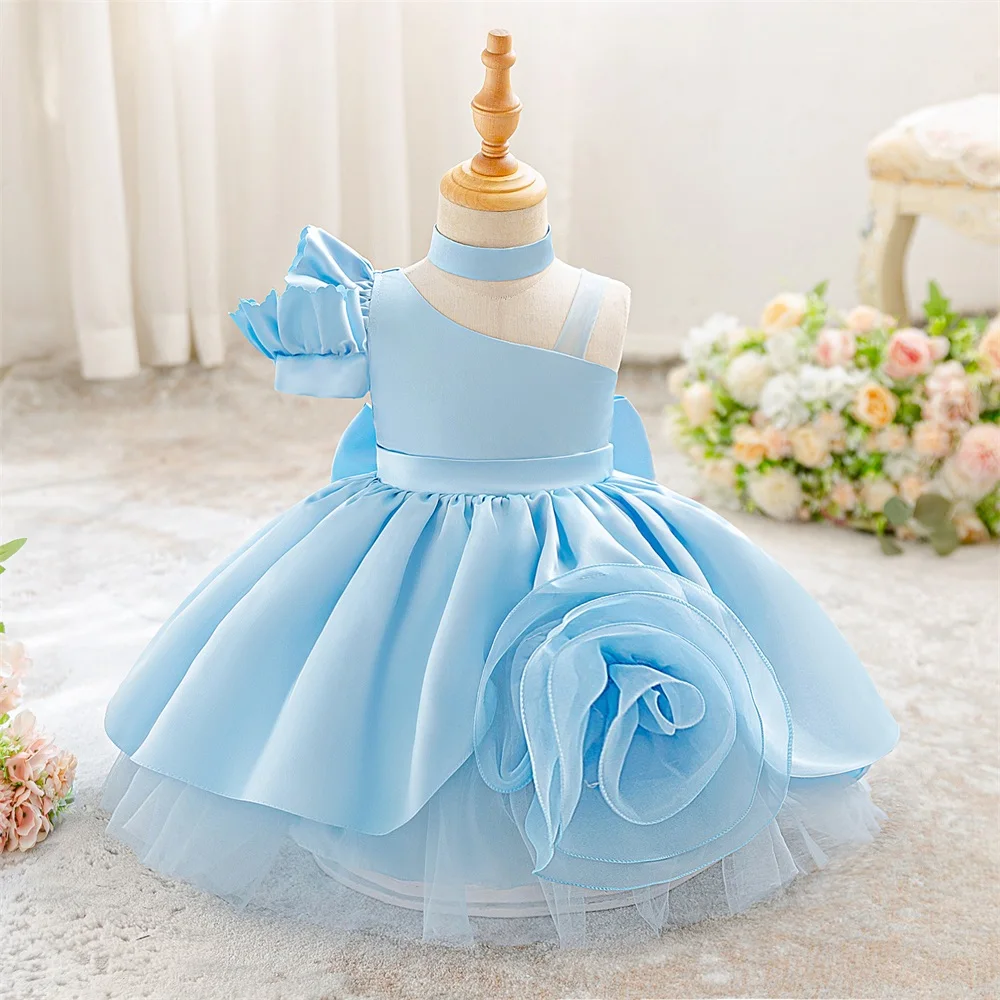 

Toddler Tulle Big Flower Wedding Party Dresses For Baby Girls 1st Birthday Princess Dress Elegant Girl Prom Evening Clothing