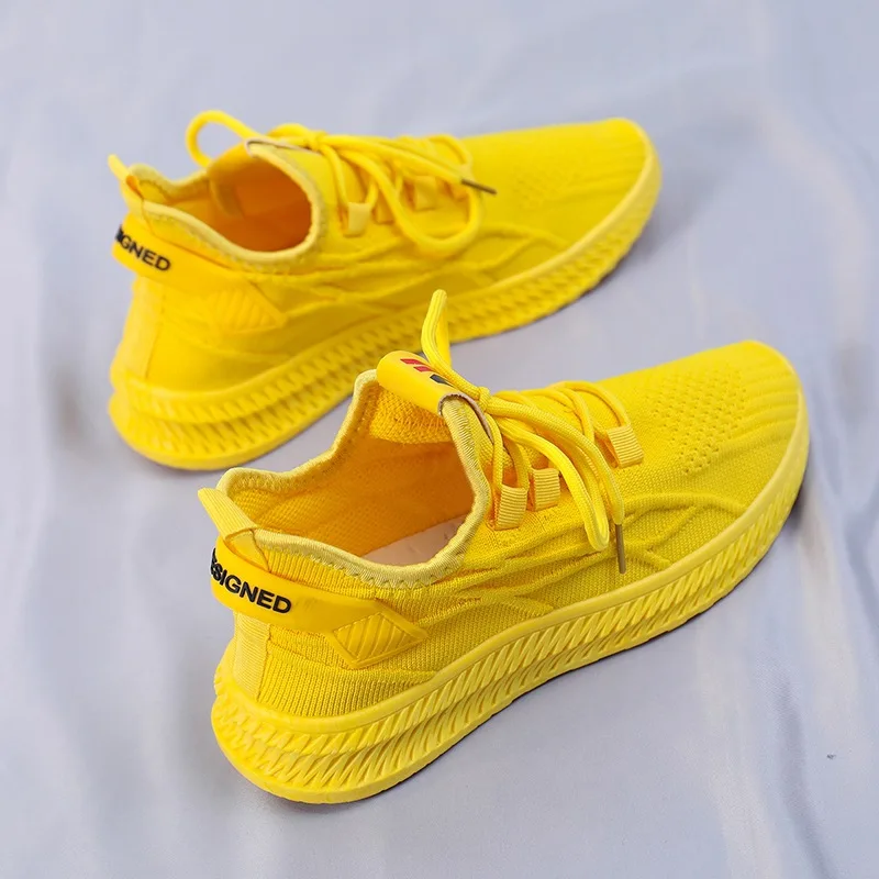 2022 Fashion Spring Female Sneakers Women Shoes Korean Mesh Yellow Ladies Shoes Woman Lace Up Red Black Casual Shoes Breathable