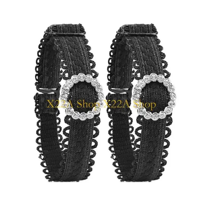 Unique 1 Pair Elastic Shoe Straps with Rhinestones for High Detachable Design