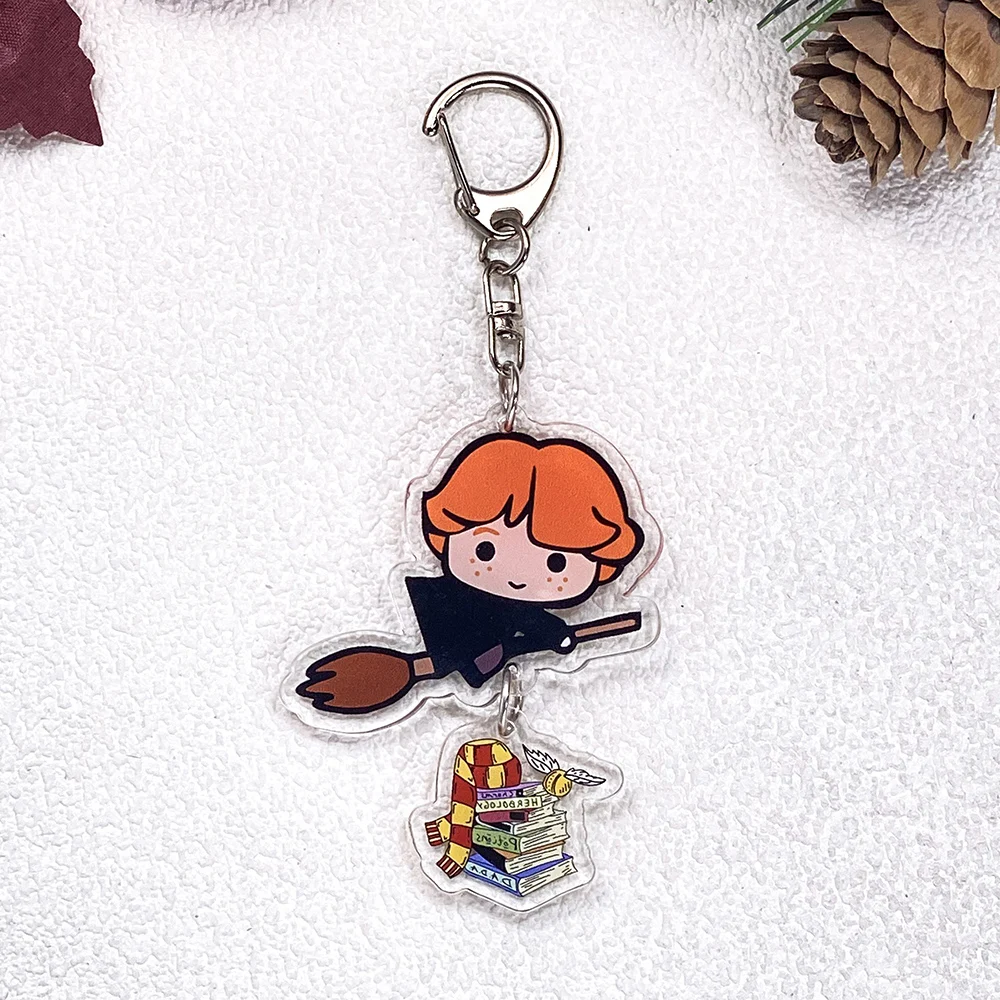 1/4Pcs Cartoon Harry Potter Car Keychain Acrylic Keyrings Bag Charms Cute Backpack Pendant Funny Prop Decoration Friends Gifts view 4