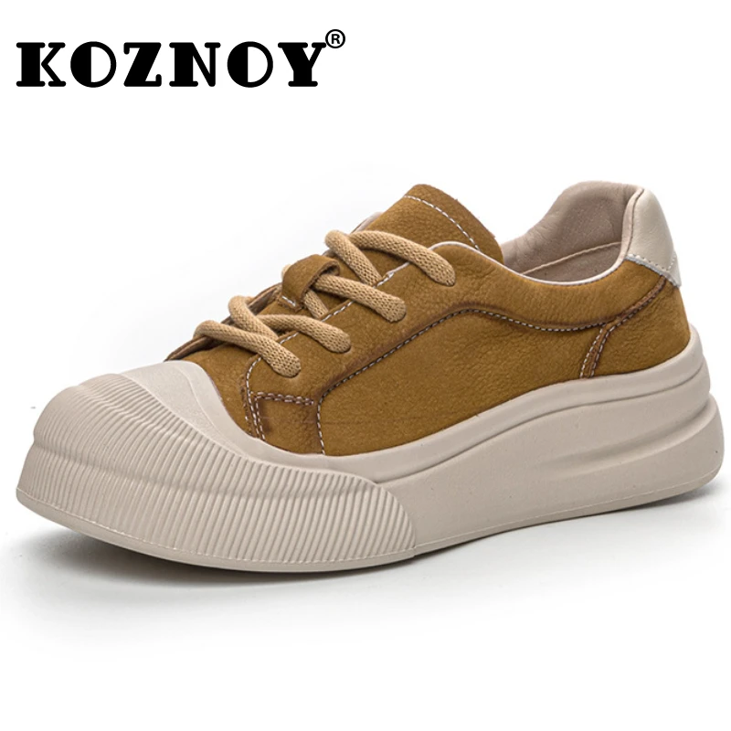 Koznoy 4.5cm nowe skórzane wulkanizowane Pils Mules masywne tenisówki damskie jesienne wygodne buty na platformie jesienne buty damskie