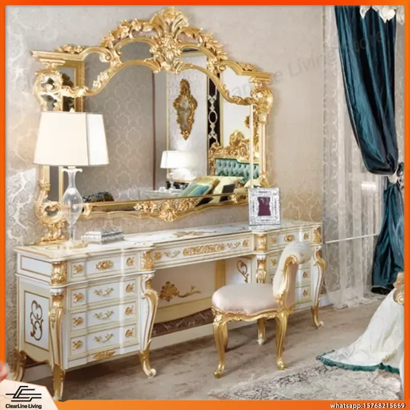 White Makeup Vanity Desk with Mirror and Drawers Storage for Bedroom Modern Vintage Style Dressing Table Makeup Table Vanity