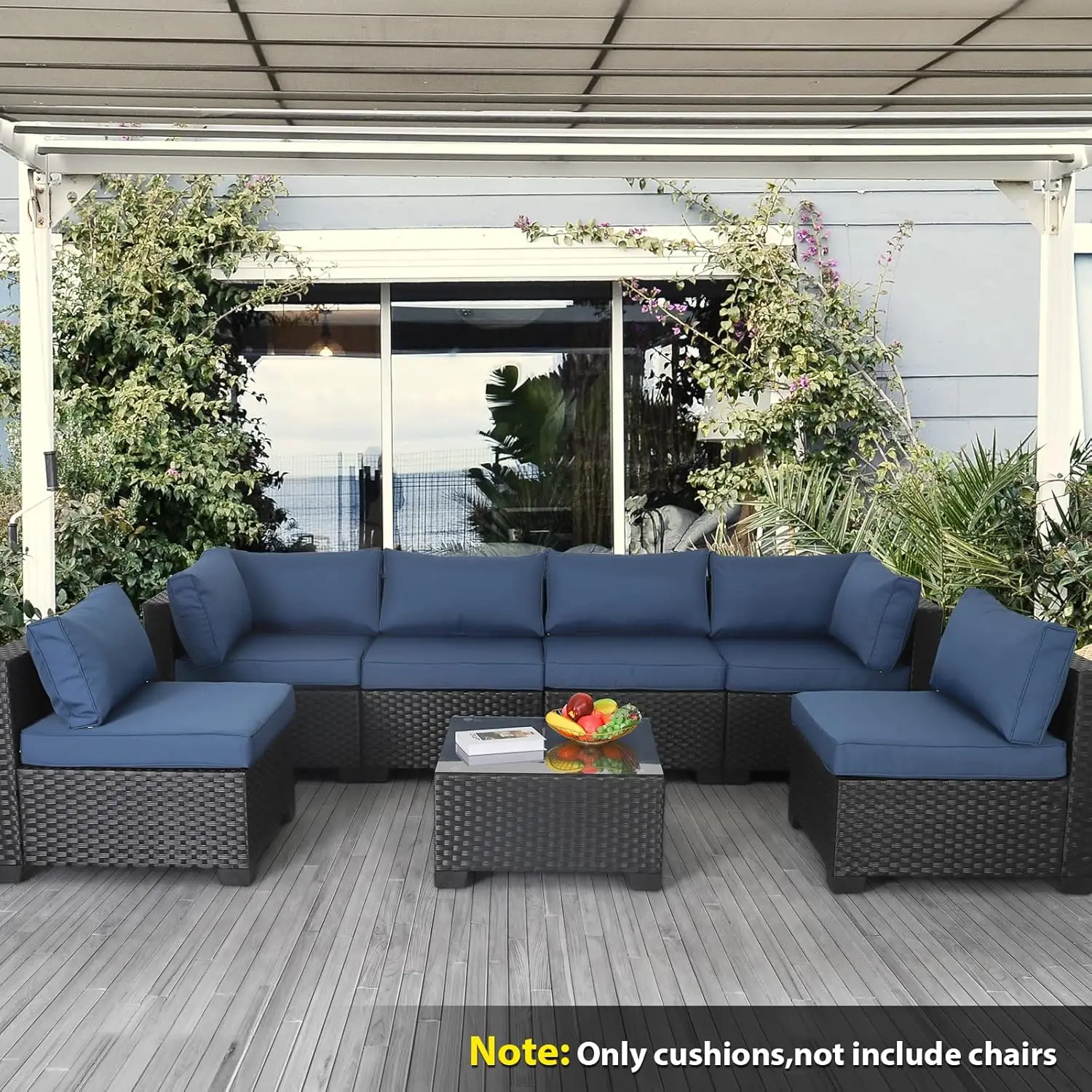 Outdoor Furniture Replacement Cushions, Fits 6-seat Sectional Rattan Conversation Set, 14 Piece (Navy Blue)