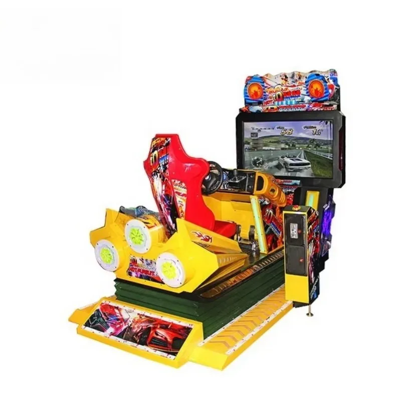 3D Outrun Arcade Car Racing Game 55 Inch LCD Coin Operated Motion Simulator Yellow Blue Metal Plastic Custom