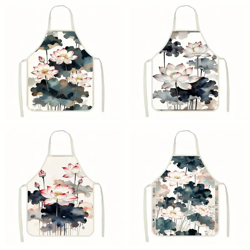 

Ink Lotus Aprons Linen apron, suitable for kitchen cooking, parent-child interaction, painting and other scenarios
